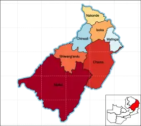 Map of Zambia showing the Muchinga Province