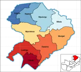 Map of the Northern Province showing its districts.