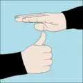 Ascend to stop: Thumb-up ascent signal below a flat hand, palm down.
