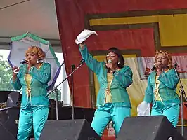 The Dixie Cups at the New Orleans Jazz Fest in 2006. Left to right: Rosa Lee Hawkins, Athelgra Neville and Barbara Ann Hawkins.