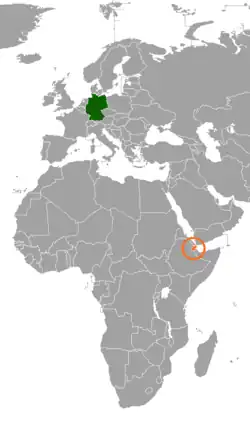 Map indicating locations of Germany and Djibouti