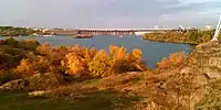 Image 2Dnieper Hydroelectric Station as seen from Khortytsia island near Zaporizhzhia, Ukraine