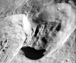 Oblique view of the collapsed wall between the craters (Apollo 17 panoramic camera)