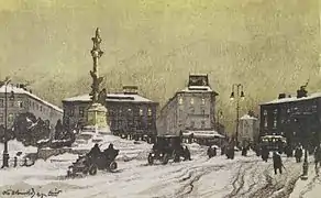 Odo Dobrowolski's litography depicting the Adam Mickiewicz Column, 1915