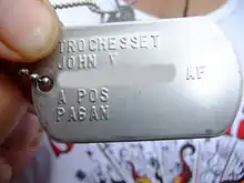 Air Force ID tag (serial number blurred), modern, designation: PAGAN