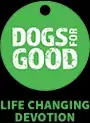 "DOGS FOR GOOD" in white, on a green circular background reminiscent of a dog's tag