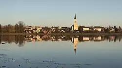 Dolní Benešov seen over the Nezmar pond