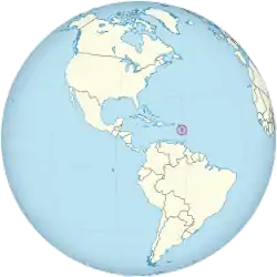 Dominica on the globe (Americas centered)