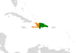 Map indicating locations of Dominican Republic and Haiti