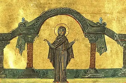 St. Domnina of Syria. Miniature from the Menologion of Basil II (11th century).