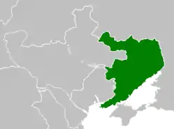 Map of the territory claimed by the Donetsk–Krivoy Rog Republic in March 1918 (in green)[citation needed]