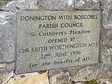 Sign on Donington road about St Cuthbert's meadow, the precursor of Donington and Albrighton Nature Reserve