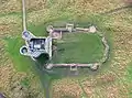 Aerial plan view photo of Donnington Castle, 2020