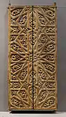 Door; 15th-16th century; sculpted, painted and gilded walnut wood