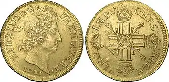 A photograph of a gold coin