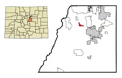 Location of the Sedalia CDP in Douglas County, Colorado.