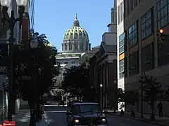 The Pennsylvania State Capitol with green Ludowici tiles on dome