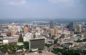 Downtown San Antonio view from the Tower of the Americas around 2002.