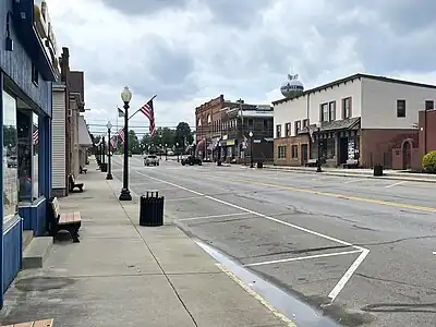 Shops and businesses along Portage Street and the village's only stop light