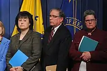 Dr. Yvette Roubideaux, Director of Indian Health Services (IHS) and Pamela S. Hyde, Administrator, Substance Abuse and Mental Health Services Administration (SAMHSA) listen to remarks during the HHS 2014 Budget Press Conference, April 10, 2013.