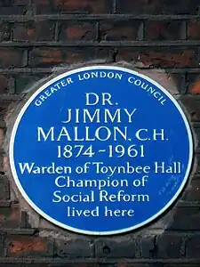 Blue plaque commemorating Jimmy Mallon