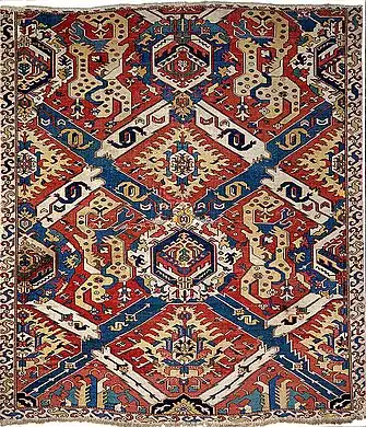 South Caucasian "Dragon carpet" with swastikas, 17th century. Shirvan or Karabagh, modern Azerbaijan.