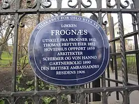 A plaque outside the Ambassador's residence.
