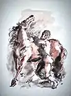 "Man and Horse" Ink and Watercolor 30" x 22 ½"