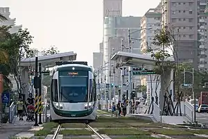 A tram at Dream Mall station