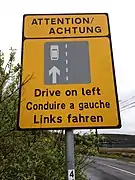 Road sign reminding motorists to drive on the left in Ireland