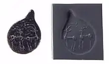 Drop-shaped (tanged) pendent seal and modern impression. Quadrupeds, not entirely reduced to geometric shapes, ca. 4500–3500 BC. Late Ubaid - Middle Gawra periods. Northern Mesopotamia