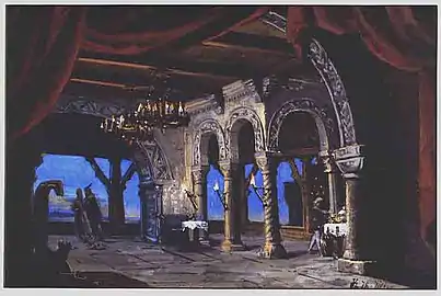 Valemdar Gyllich's sketch for the scenography for the royal castle.