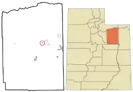 Location in Duchesne County and the state of Utah