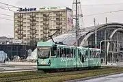 Modernized 2018 Duewag Ptm with rolling stock number #904 heads towards the market in Katowice, Poland.