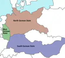 Partition plan from Winston Churchill:   North German state   South German state, including modern Austria and Hungary   West German state