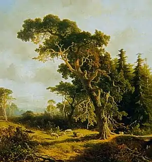 Painting of the 1,000 year old tree (c. 1850). The tree fell down in 2006.