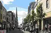Historic High Street with shops and pedestrianised area