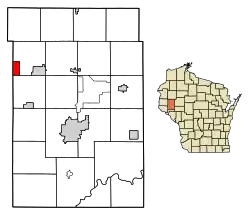 Location of Downing in Dunn County, Wisconsin.