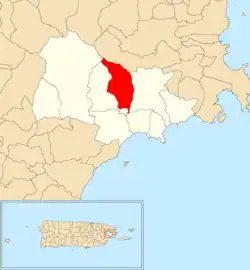 Location of Duque within the municipality of Naguabo shown in red