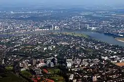 Aerial view of Düsseldorf-Oberkassel, looking East across the Rhine