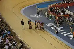 Dutch women's team pursuit team at the 2012 Summer Olympics (Ellen van Dijk, Amy Pieters and Vera Koedooder)