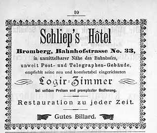 Schliep's hotel advertising in 1894