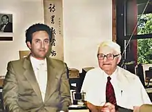 Saad with sinologist Joseph Needham in Cambridge, 1988.