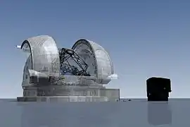 ELT compared with one of the four existing VLT Unit Telescopes at Cerro Paranal, Chile