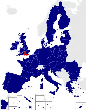 Map of the 2014 European Parliament constituencies with South East England highlighted in red