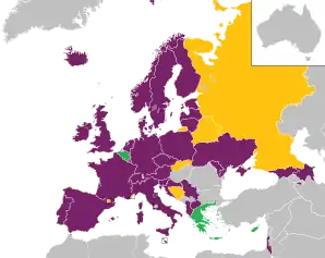 A coloured map of the countries of Europe