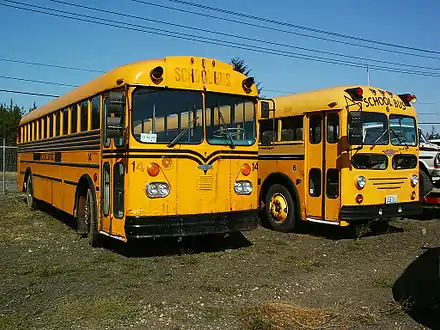 1955 Kenworth T216 school bus (right) with 1966 Gillig