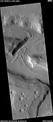 Glaciers moving in two different valleys, as seen by HiRISE under HiWish program
