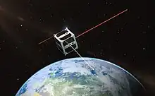ESTCube-1 micro satellite orbiting globe and beaming light to Estonia