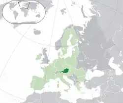 Map showing Austria in Europe